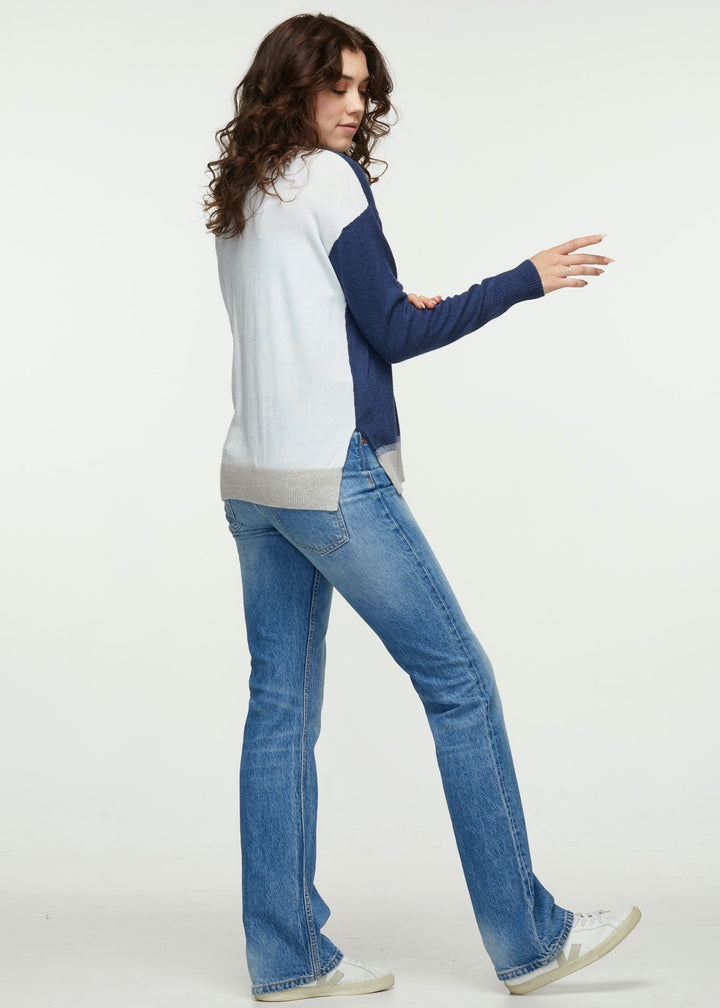 COLOR BLOCK PULLOVER SWEATER - DENIM - Kingfisher Road - Online Boutique