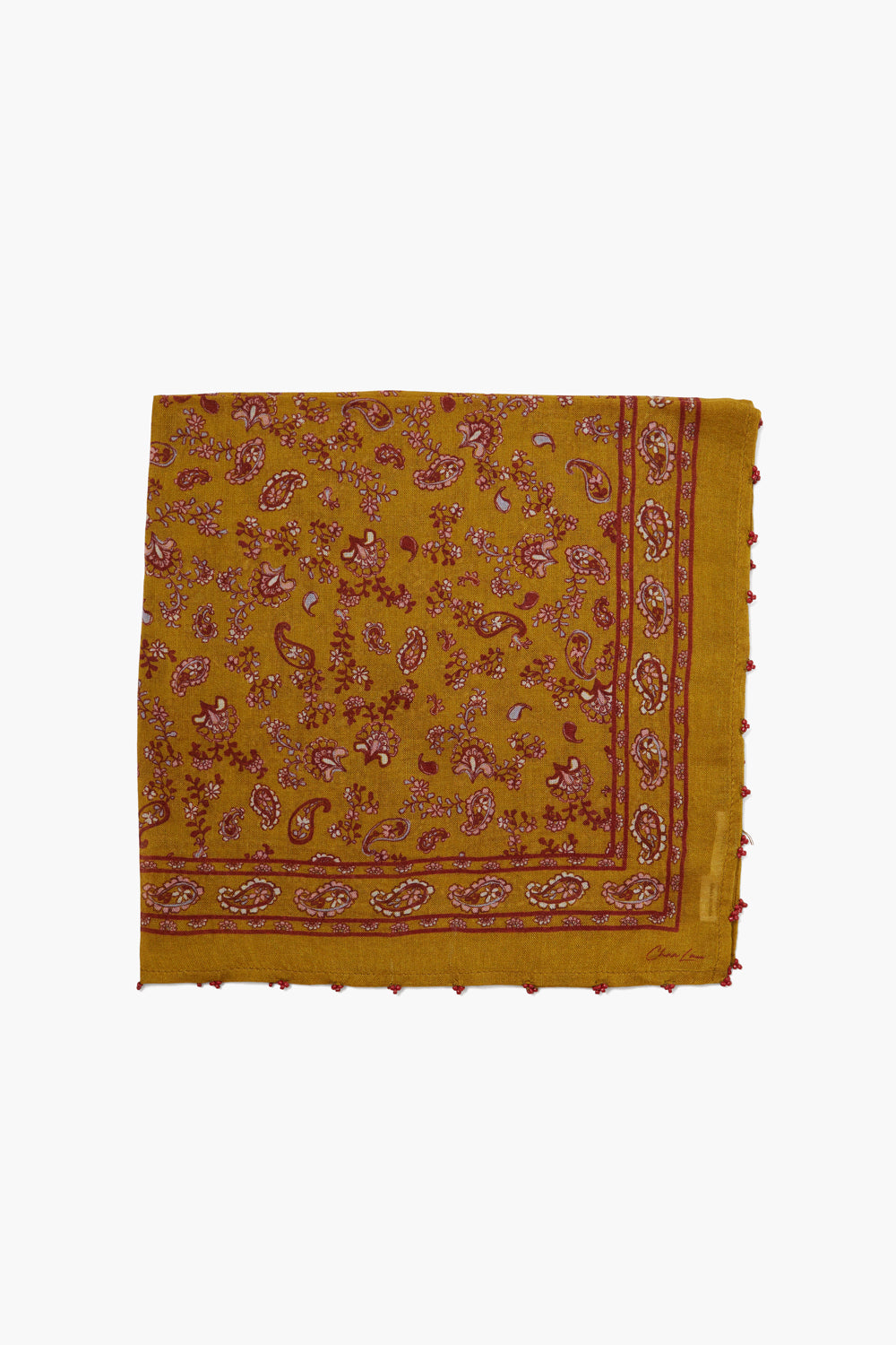 PAISLEY BANDANA WITH SEED BEAD EDGES - CHAI TEA - Kingfisher Road - Online Boutique