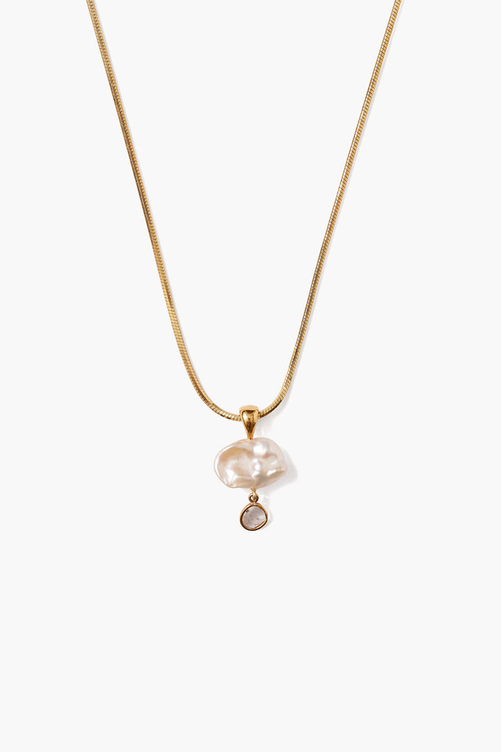 WHITE PEARL AND DIAMOND CHARM NECKLACE - Kingfisher Road - Online Boutique