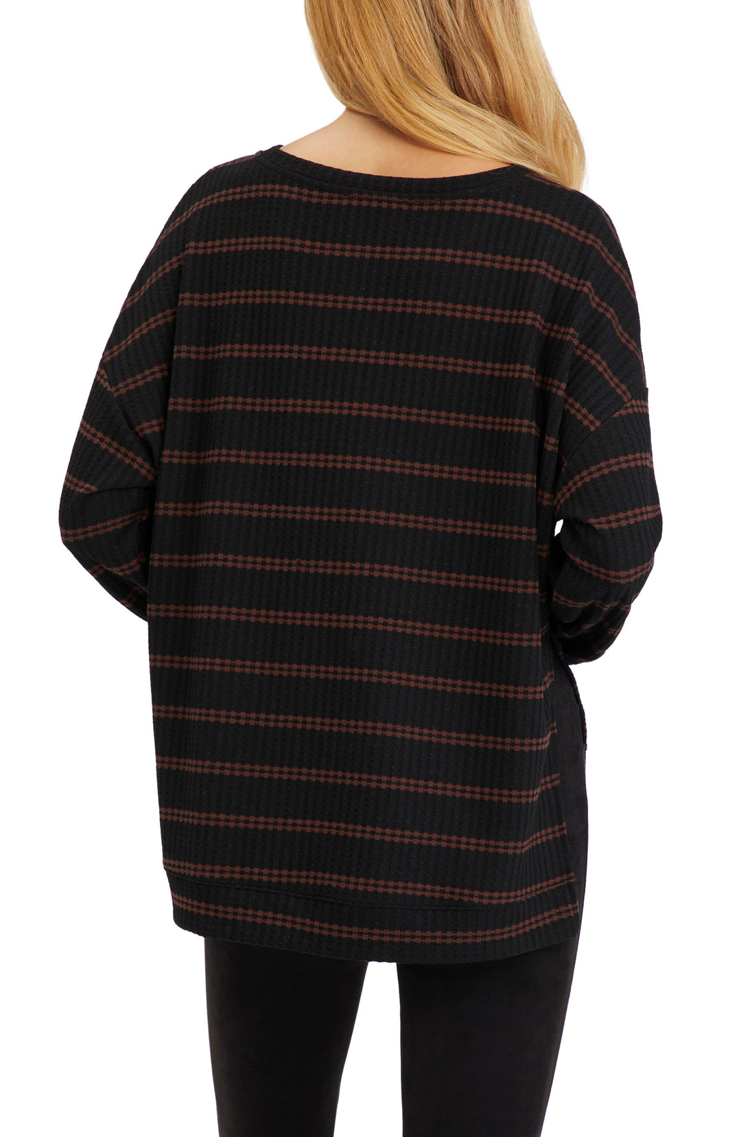 BLACK/MAHOGANY STRIPE SLOW TIME  WAFFLE TUNIC - Kingfisher Road - Online Boutique