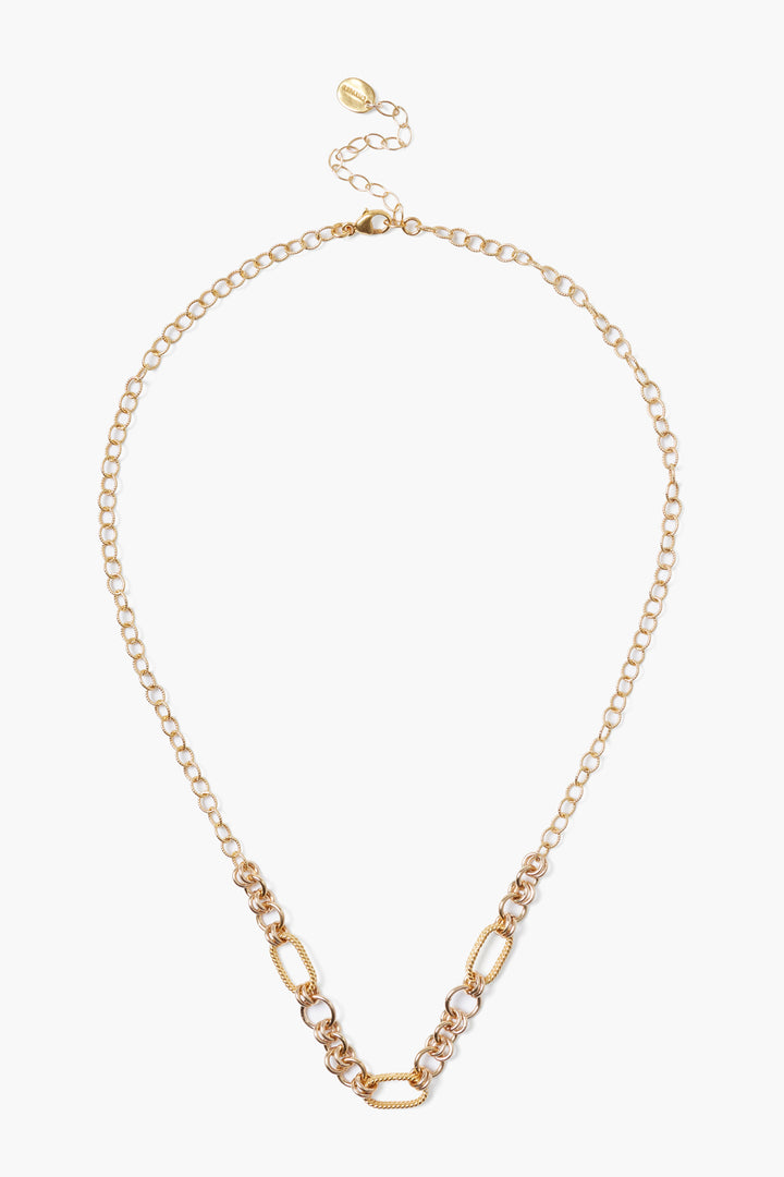 YELLOW GOLD TEXTURED LINKS NECKLACE