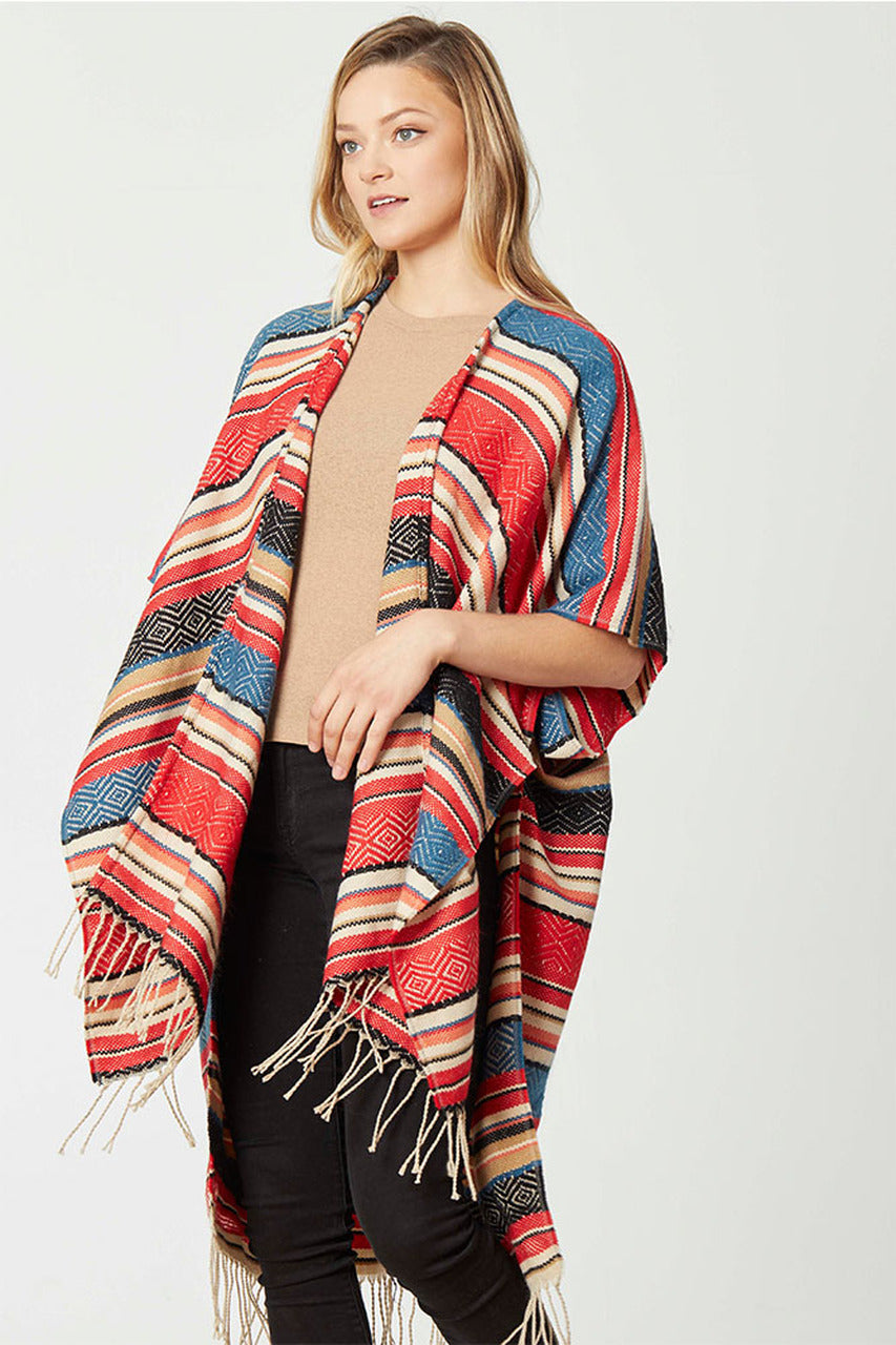 FRINGE KIMONO WITH STRIPE - Kingfisher Road - Online Boutique