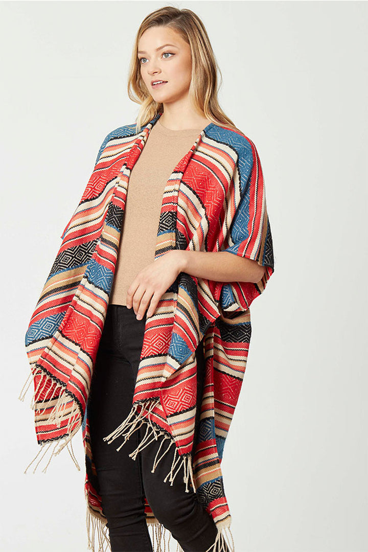 FRINGE KIMONO WITH STRIPE - Kingfisher Road - Online Boutique