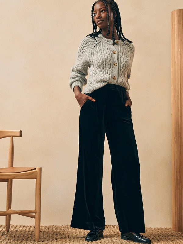STRETCH SILK VELVET GENEVIEVE PANT-BLACK - Kingfisher Road - Online Boutique