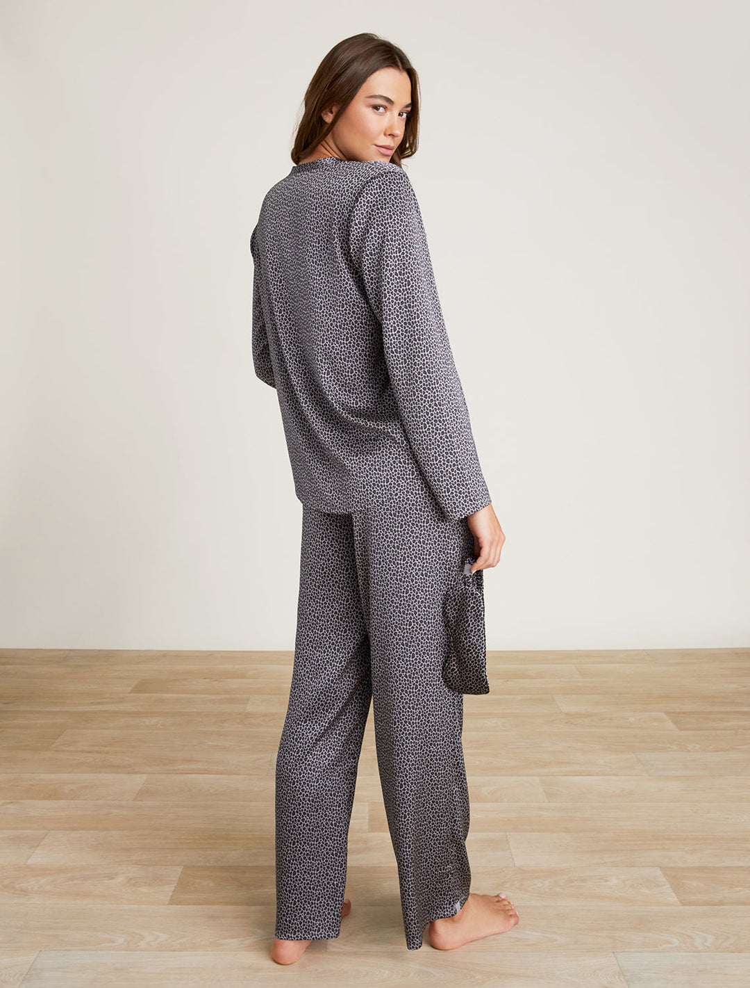 WASHED SATIN EYE MASK PJ SET-DOVE GRAY MULTI - Kingfisher Road - Online Boutique