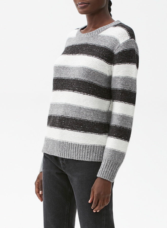 GREY/CHALK/BLACK STRIPED CREW NECK PULLOVER - Kingfisher Road - Online Boutique