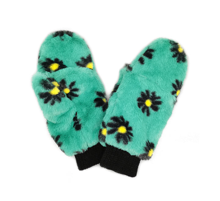FLORAL FAUX FUR POP-TOP MITTENS - Kingfisher Road - Online Boutique