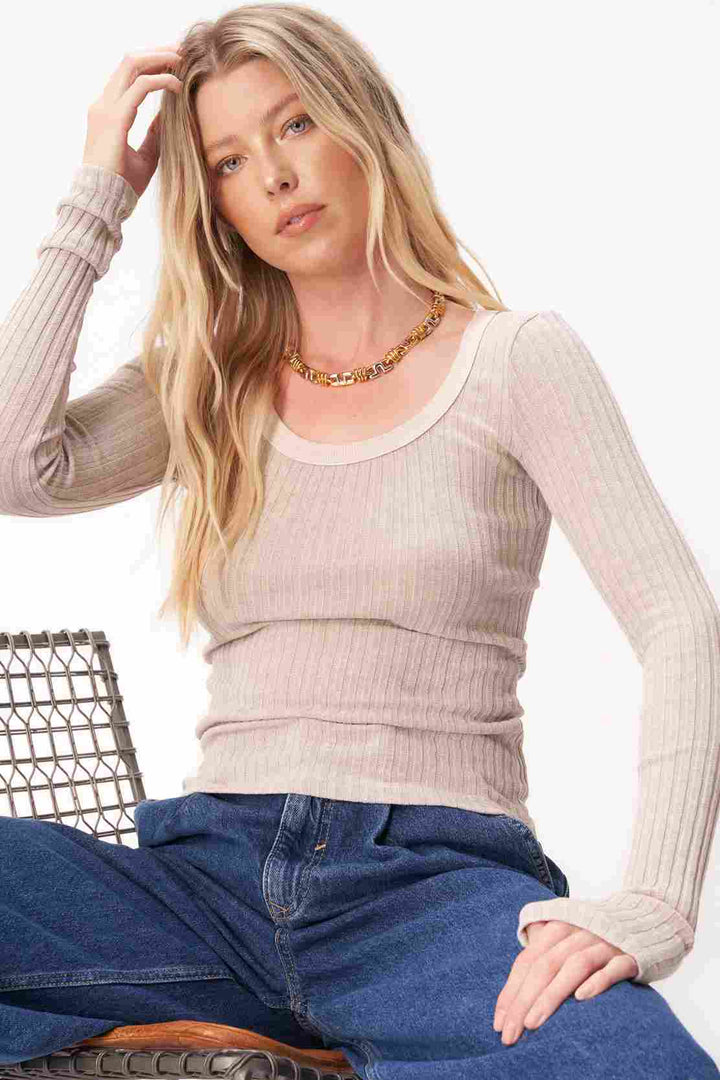 WHAT'S THE SCOOP WASHED RIB LONGSLEEVE-MW GINGER ROOT - Kingfisher Road - Online Boutique