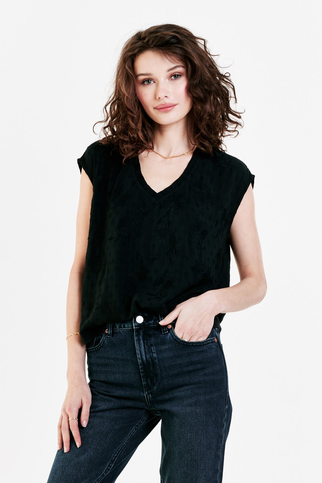 YANIS V-NECK SLEEVELESS - BLACK VELVET PETUNIA - Kingfisher Road - Online Boutique
