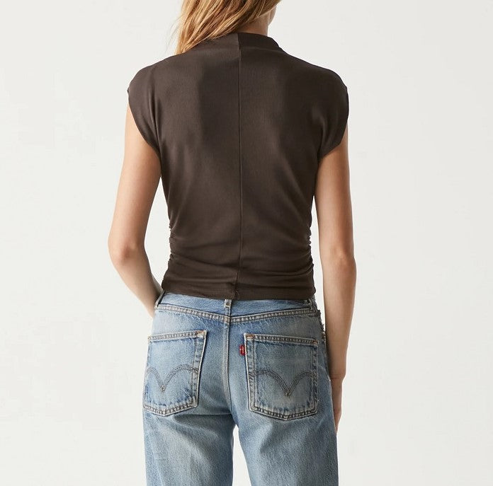 AMARA MOCK NECK POWERSHOULDER TOP-JAVA - Kingfisher Road - Online Boutique