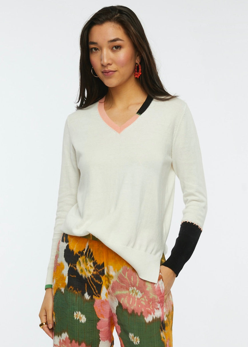 BLOCK TRIM SWEATER-WHITE - Kingfisher Road - Online Boutique