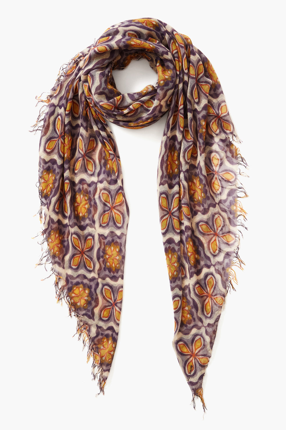 MEDIEVAL BLUE SILK VINTAGE TILE INSPIRED PRINT SCARF - Kingfisher Road - Online Boutique