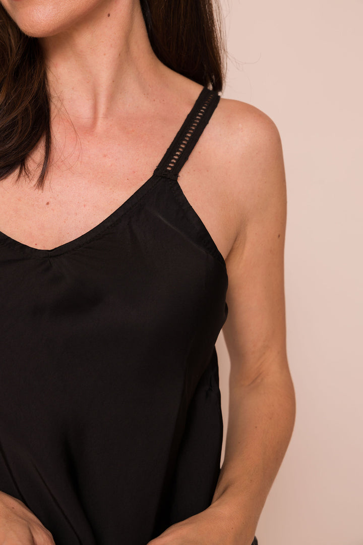 GAYEL SILKY CAMI WITH DETAIL STRAPS - BLACK - Kingfisher Road - Online Boutique