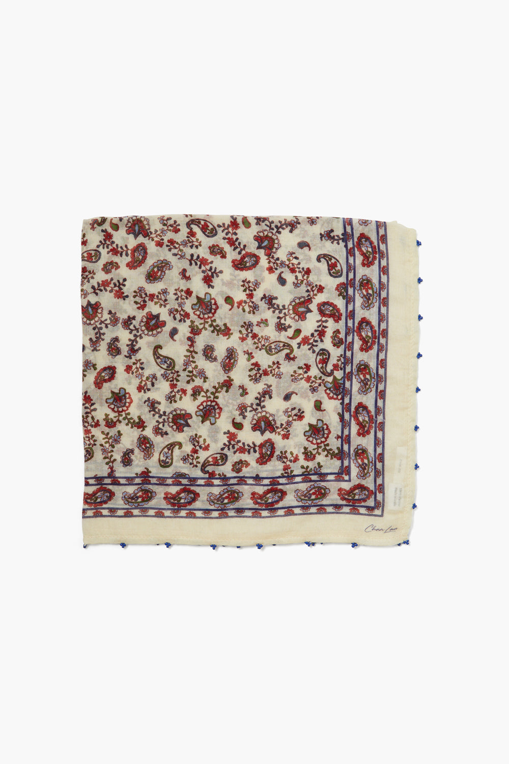 PAISLEY BANDANA WITH SEED BEAD EDGES - CLOUD CREAM - Kingfisher Road - Online Boutique