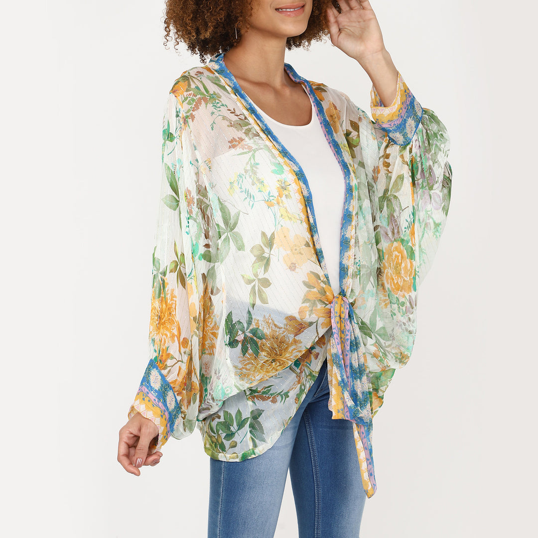 TIE FRONT SHORT KIMONO - SPRING GREEN - Kingfisher Road - Online Boutique