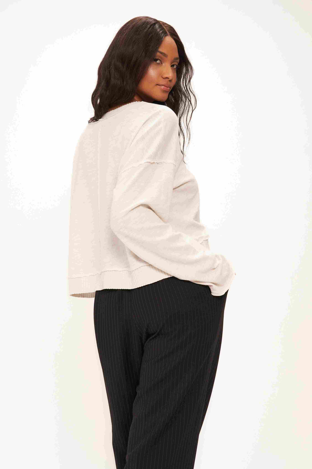 ADONIS V NECK SLUB LONGSLEEVE - VINTAGE WHITE - Kingfisher Road - Online Boutique