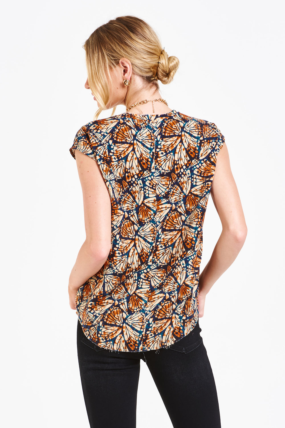 YANIS V-NECK SLEEVELESS TOP-BUTTERFLY PRALINE - Kingfisher Road - Online Boutique