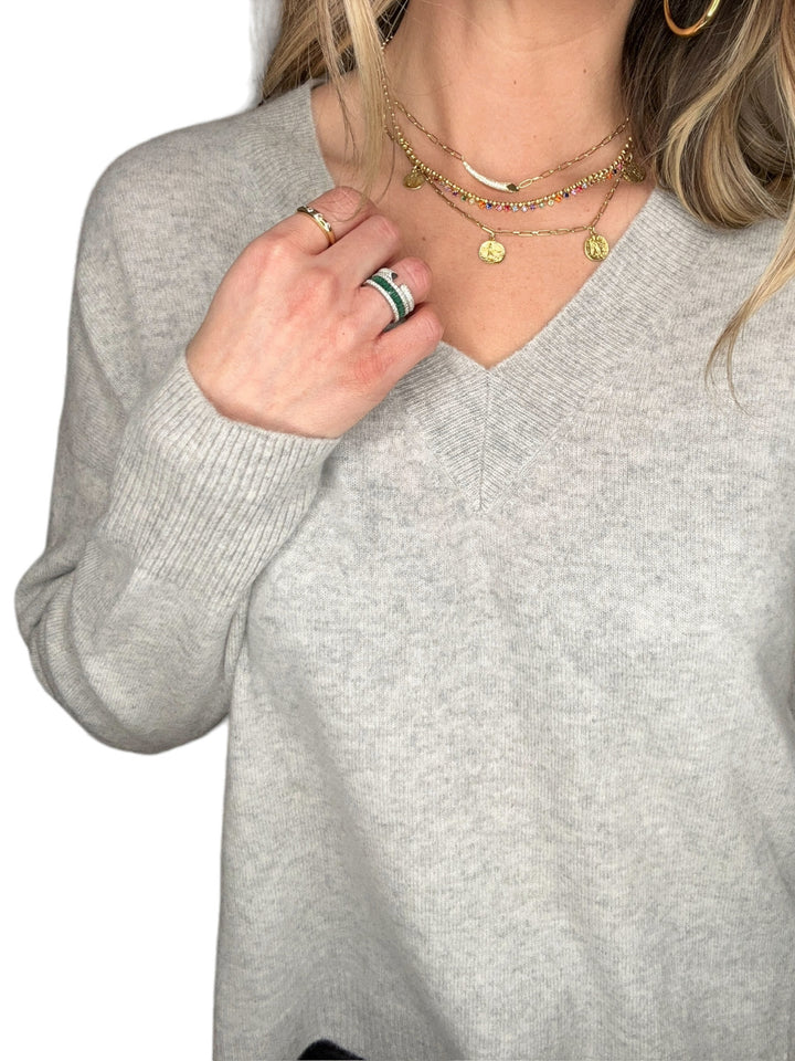 V-NECK CASHMERE SWEATER - FOGGY - Kingfisher Road - Online Boutique