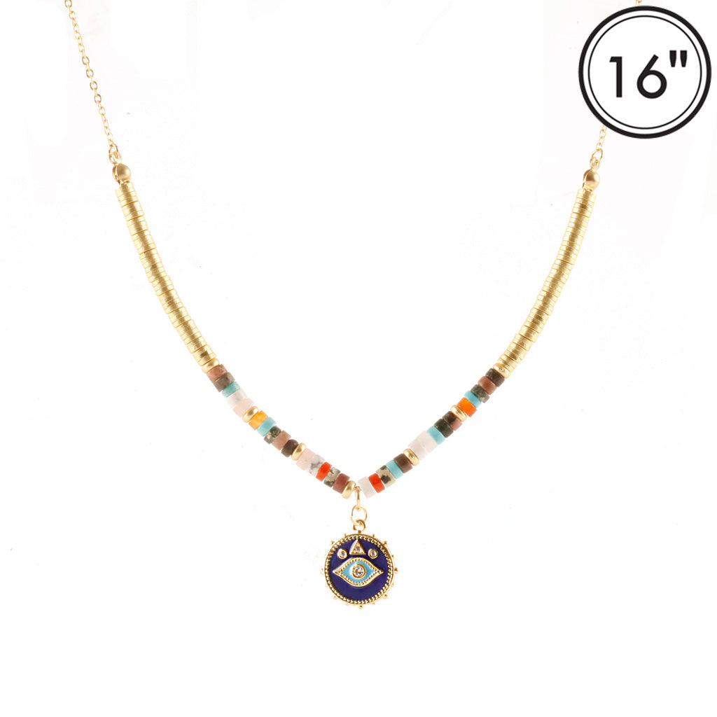 16"  MIXED STONE EVIL EYE NECKLACE - Kingfisher Road - Online Boutique