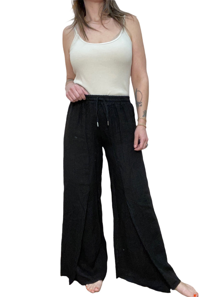 LINEN SPLIT LEG PANT - BLACK - Kingfisher Road - Online Boutique