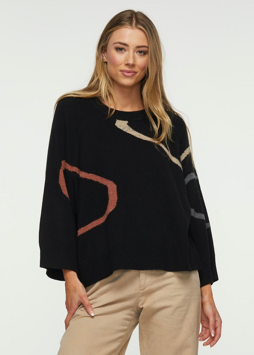 BRACELET SLEEVE RIBBON SWEATER - BLACK - Kingfisher Road - Online Boutique