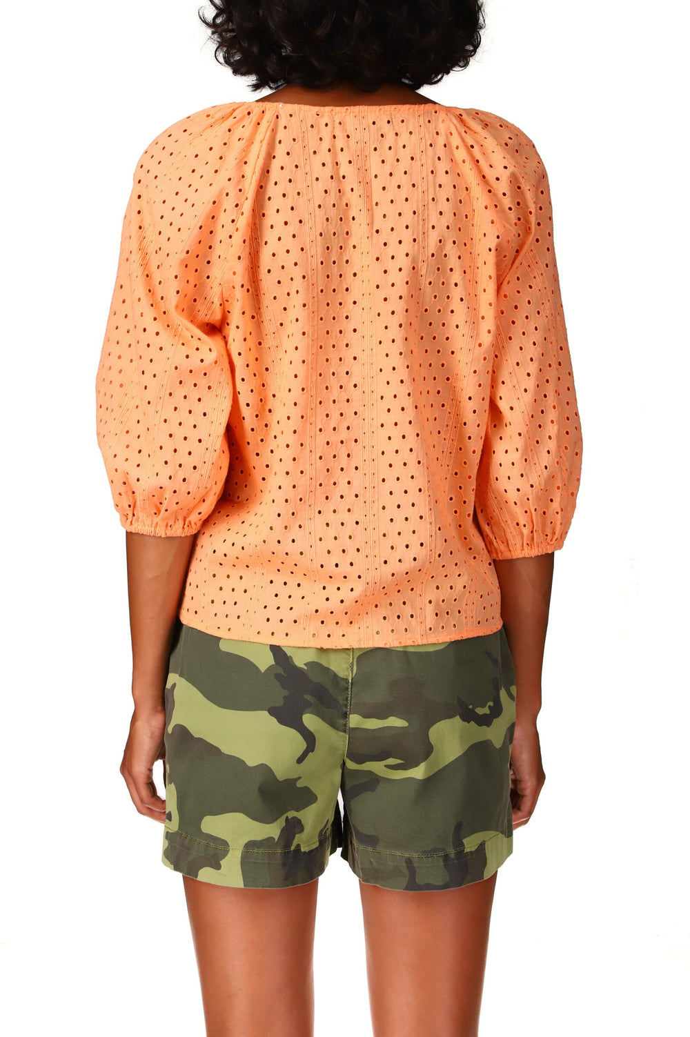 WASHED MELON EYELET DRAWSTRING BLOUSE - Kingfisher Road - Online Boutique