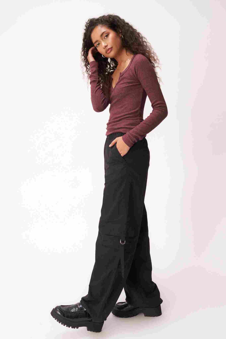 HALEIGH NOTCH NECK MARLED RIB LONGSLEEVE-SPICED COPPER - Kingfisher Road - Online Boutique