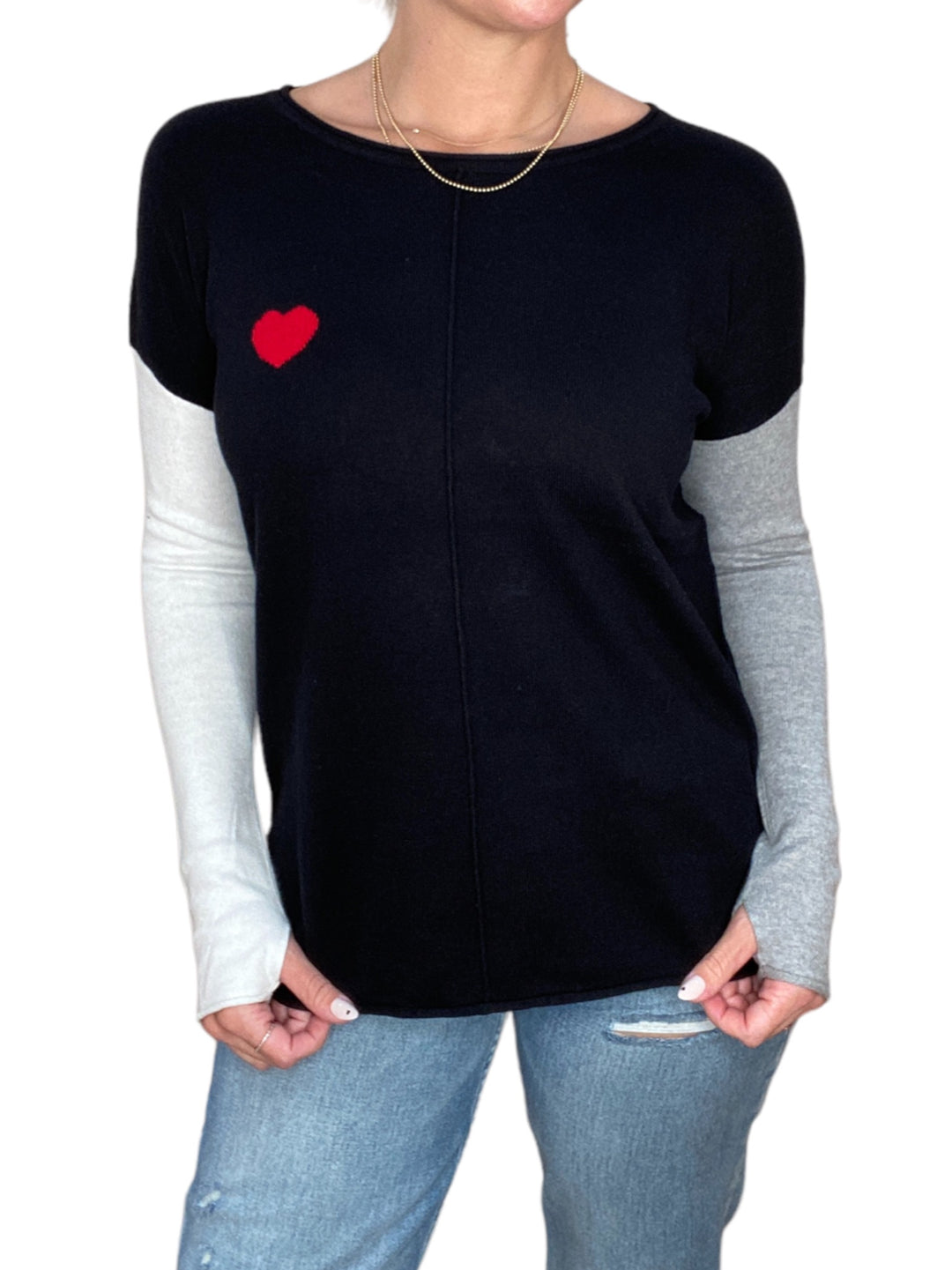 BLACK LOVE THUMBHOLE LONG SLEEVE SWEATER - Kingfisher Road - Online Boutique