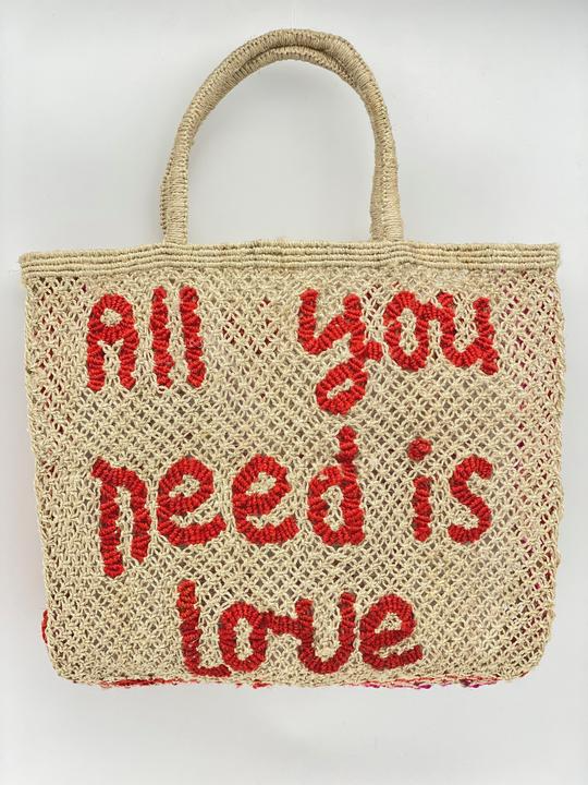 SCARLETTE ALL YOU NEED IS LOVE LARGE JUTE TOTE - Kingfisher Road - Online Boutique