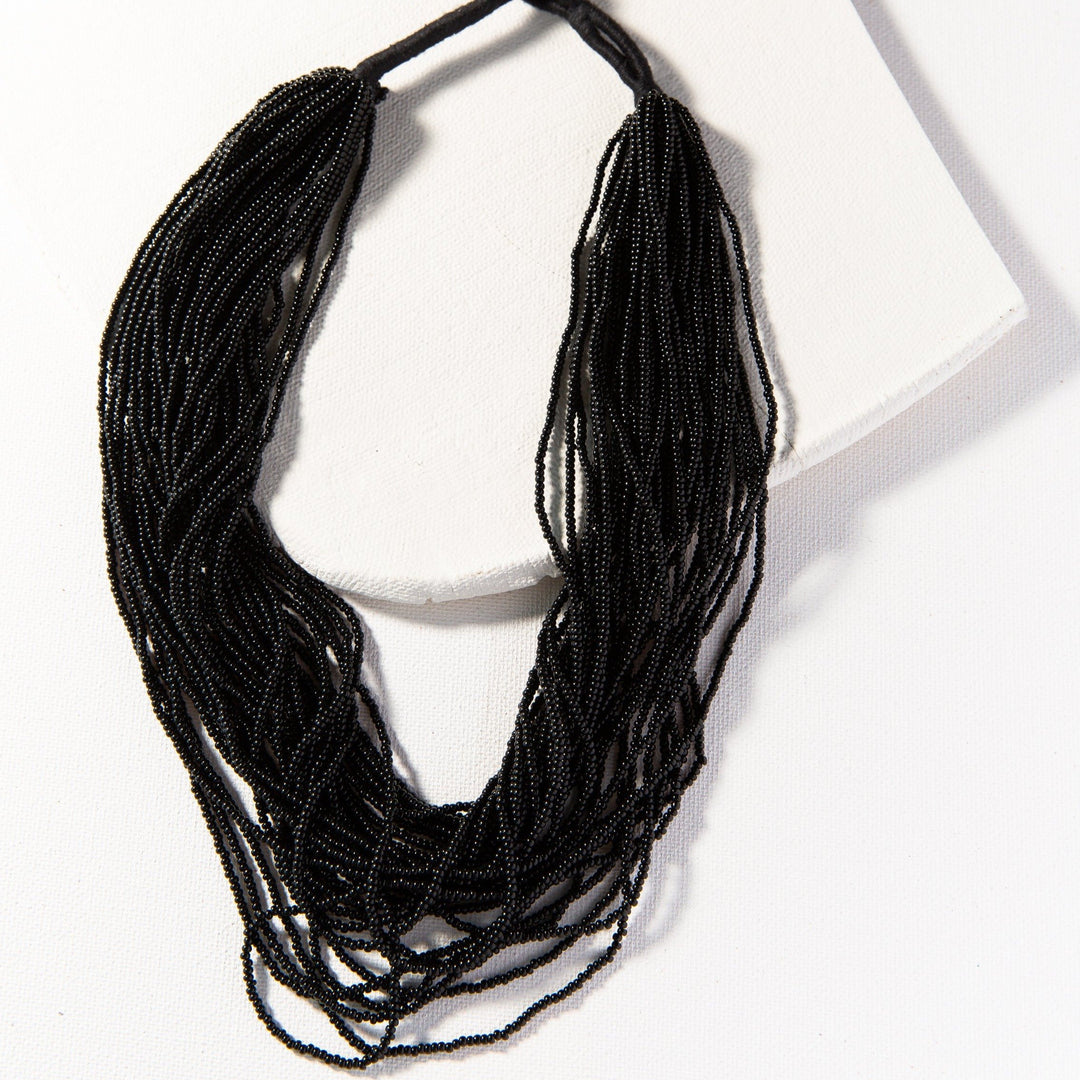 BLACK MULTI  LAYER SEED BEAD NECKLACE - Kingfisher Road - Online Boutique