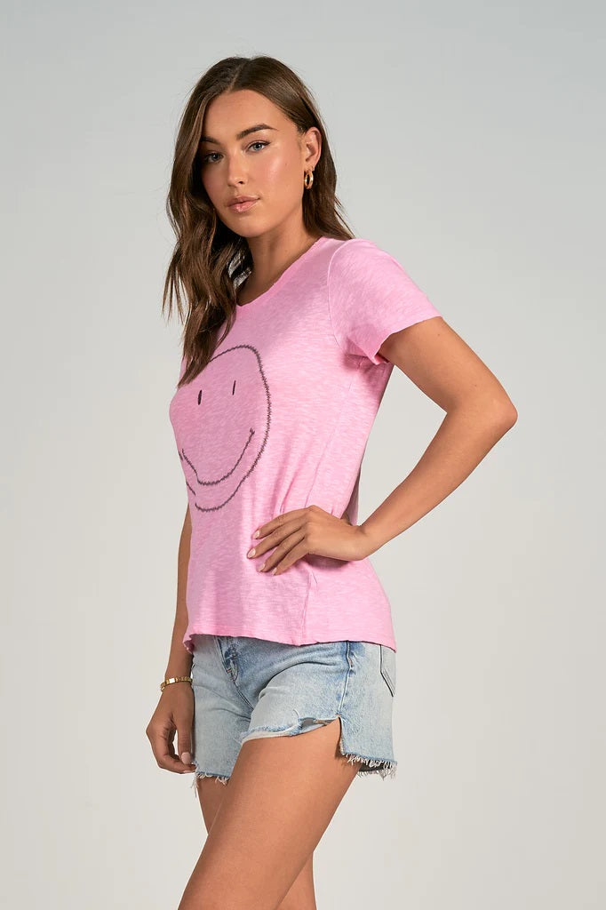 CREW NECK TEE- PINK HAPPY FACE - Kingfisher Road - Online Boutique