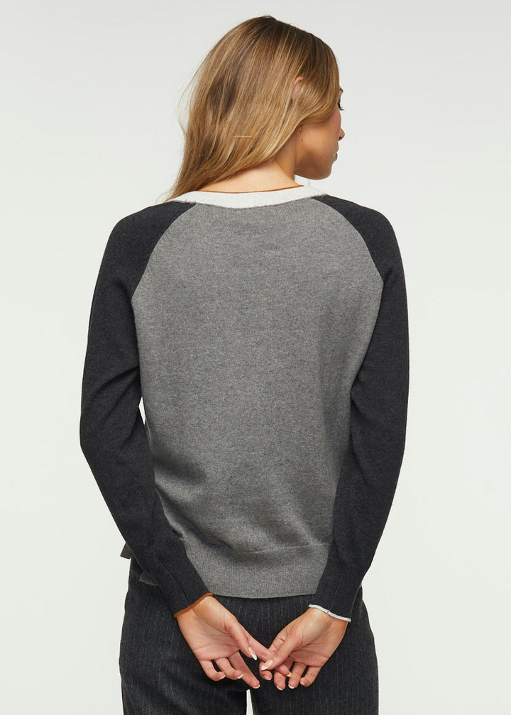 V-NECK COLOR BLOCK SWEATER - CLOUD - Kingfisher Road - Online Boutique