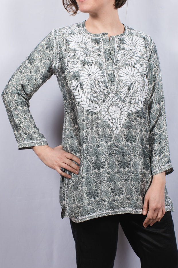 MINT/BLACK EMBROIDERED FLORAL TUNIC - Kingfisher Road - Online Boutique