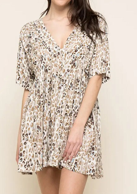 ANIMAL PRINT SHORT SLEEVE DRESS-LEOPARD - Kingfisher Road - Online Boutique