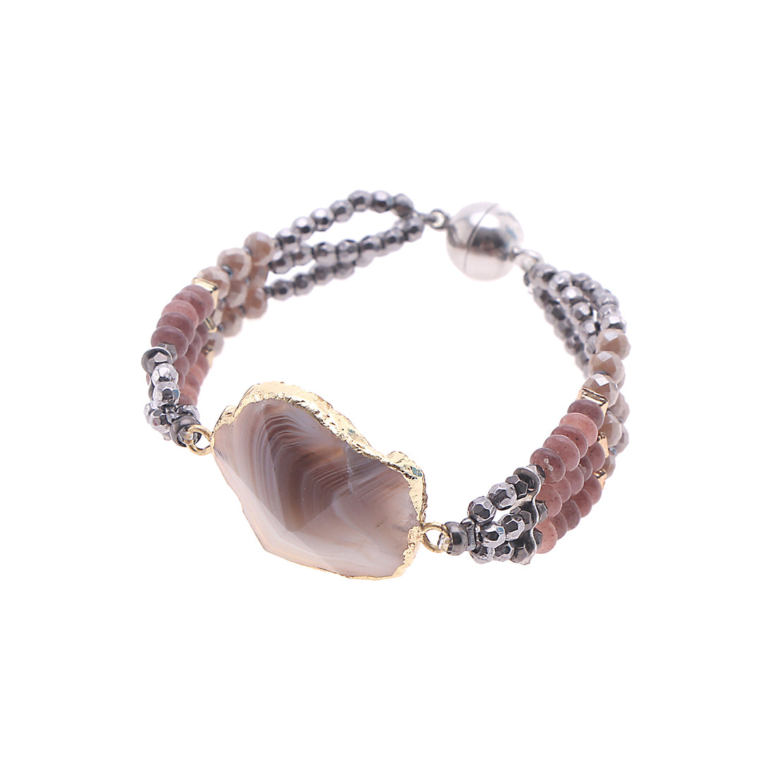 AGATE SLICE AND PYRITE BEADED BRACELET - Kingfisher Road - Online Boutique