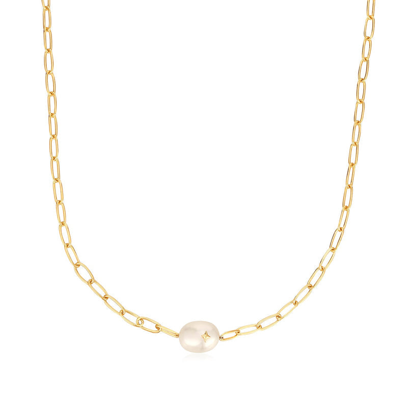 PEARL SPARKLE CHUNKY CHAIN NECKLACE-GOLD - Kingfisher Road - Online Boutique
