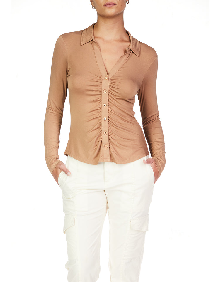 DREAMGIRL BUTTON UP-MOCHA MOUSSE