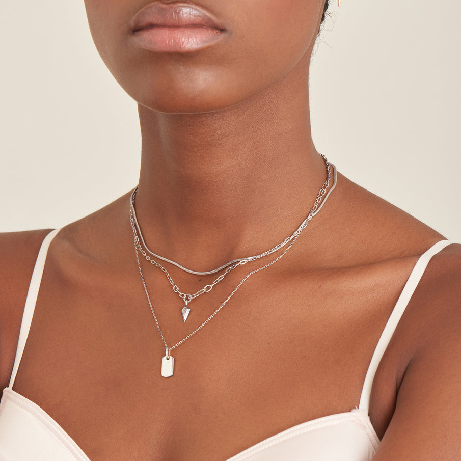 SPARKLE DROP PENDANT CHUNKY CHAIN NECKLACE-SILVER - Kingfisher Road - Online Boutique