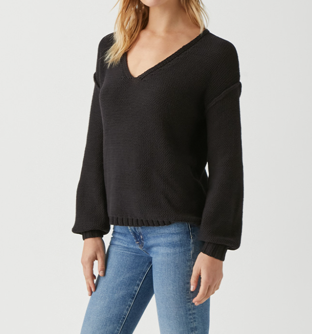 KENDRA RELAXED V-NECK SWEATER - BLACK - Kingfisher Road - Online Boutique