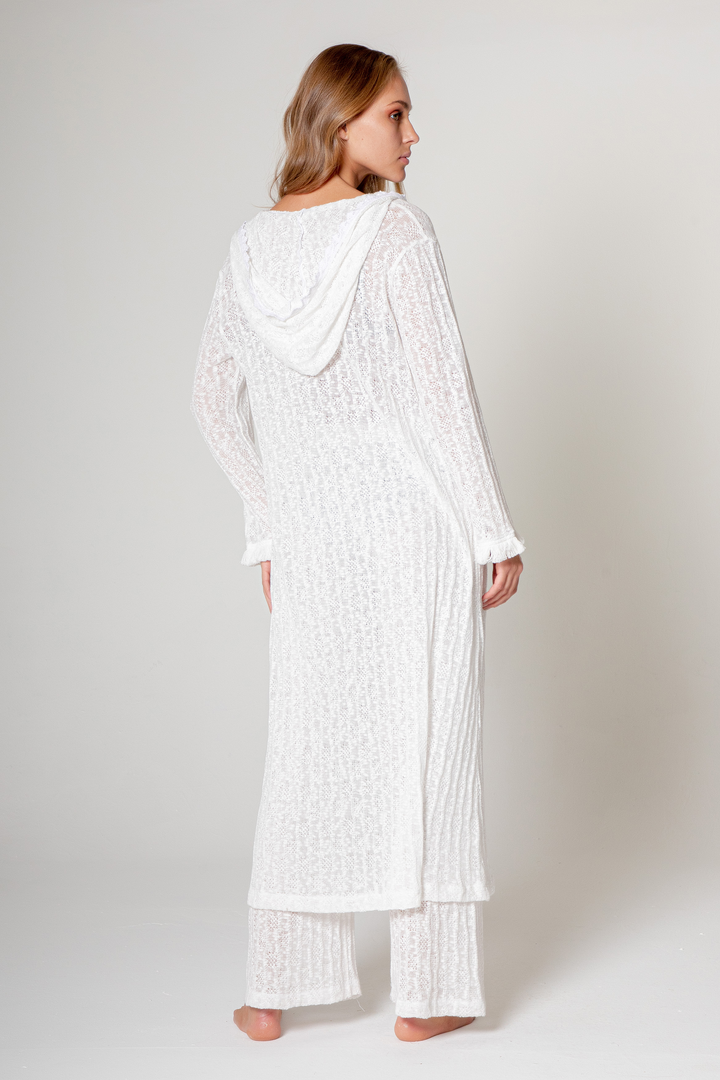 LONG CROCHET DUSTER WITH HOODIE - WHITE - Kingfisher Road - Online Boutique