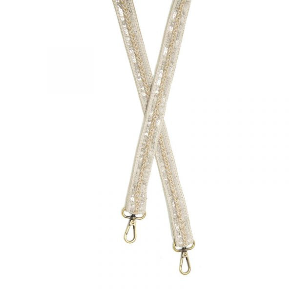 SEQUINED EMBROIDERED GUITAR STRAP-WHITE - Kingfisher Road - Online Boutique