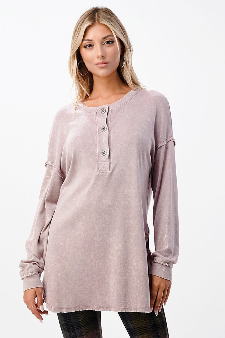 MINERAL WASH TUNIC WITH BUTTONS - Kingfisher Road - Online Boutique