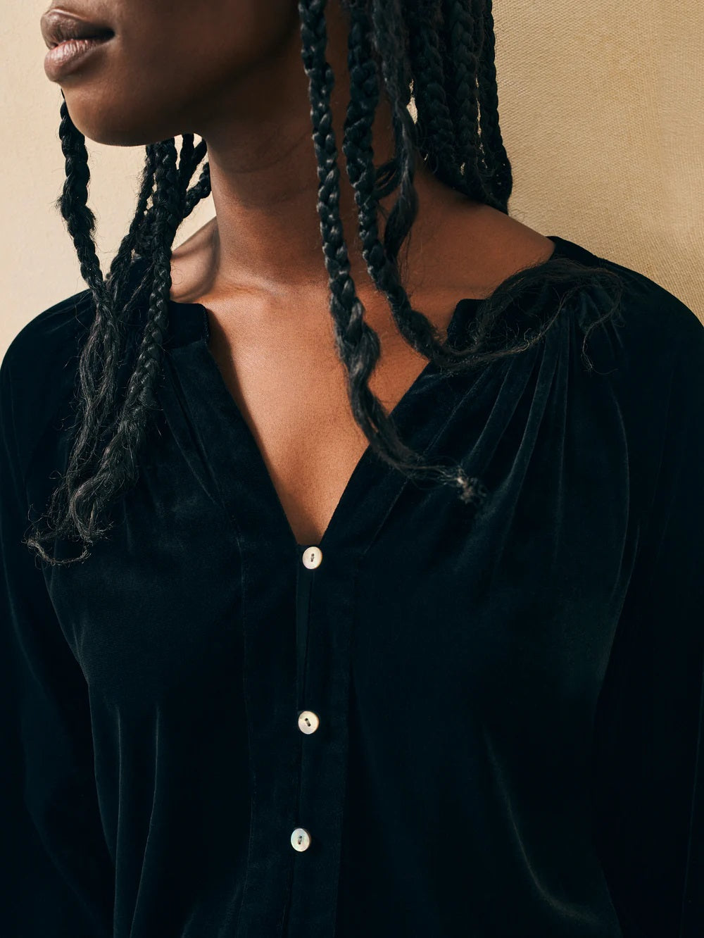 STRETCH SILK VELVET NAOMI TOP-BLACK - Kingfisher Road - Online Boutique