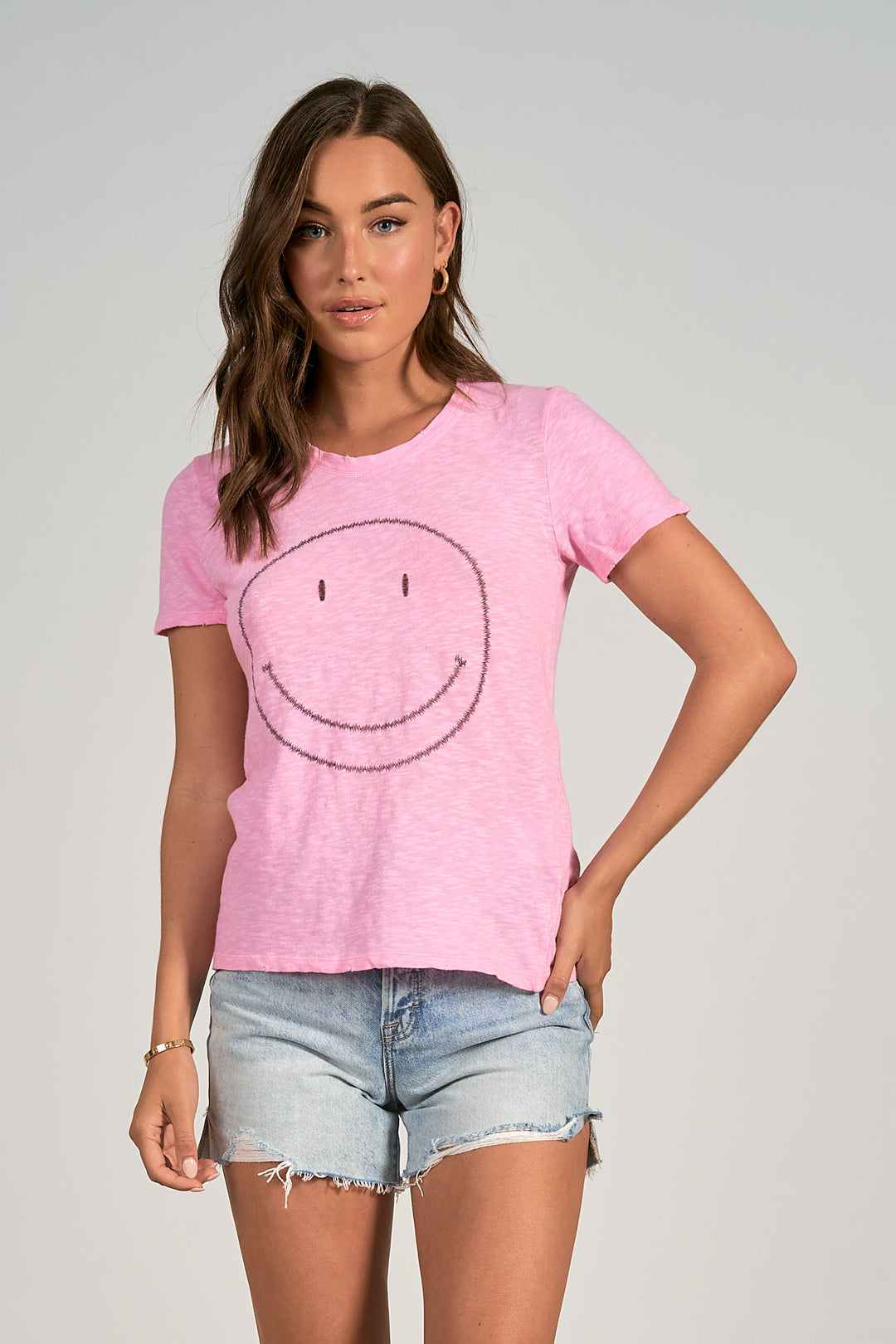 CREW NECK TEE- PINK HAPPY FACE - Kingfisher Road - Online Boutique