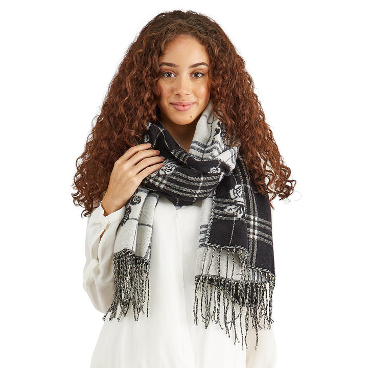 PLAID ROSES REVERSIBLE SCARF - Kingfisher Road - Online Boutique