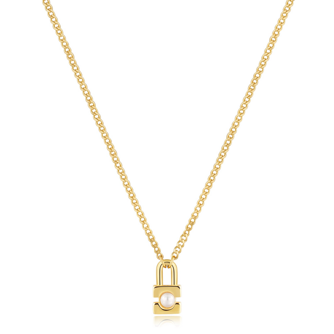 PEARL PADLOCK NECKLACE-GOLD
