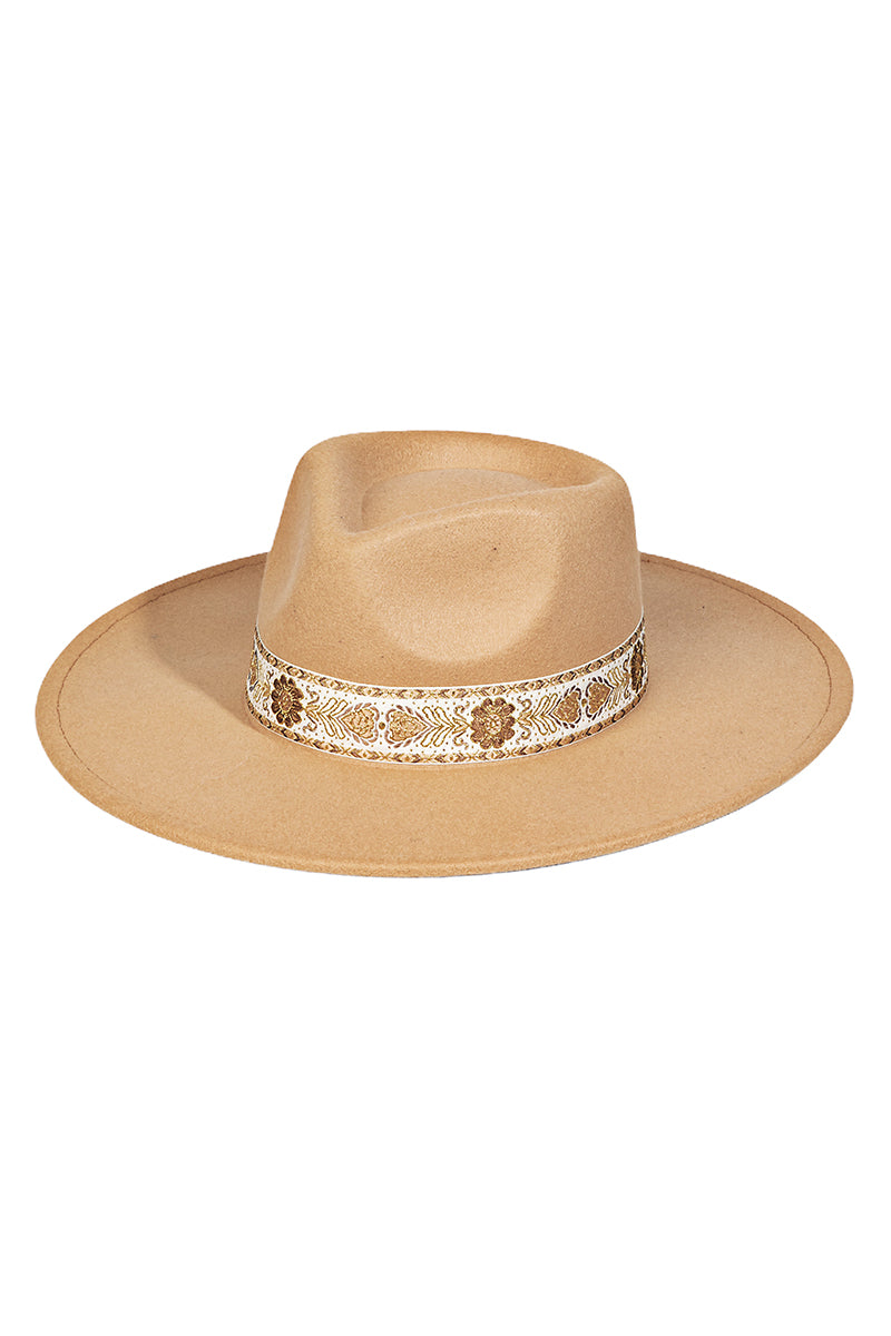 TAN HAT WITH GOLD TRIM - Kingfisher Road - Online Boutique