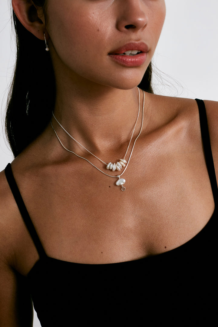 WHITE PEARL SILVER FLOATING NECKLACE - Kingfisher Road - Online Boutique