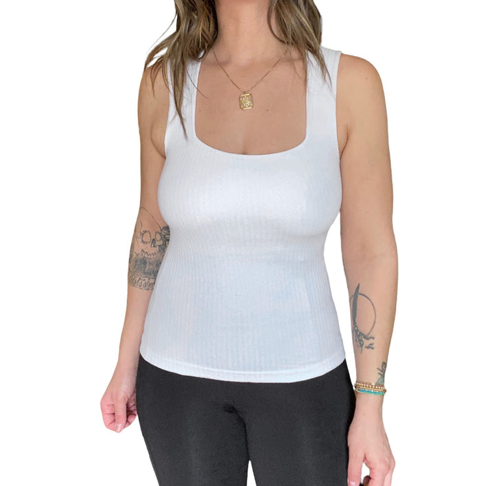 WHITE SQUARE NECK BUILT-IN-BRA TANK - Kingfisher Road - Online Boutique