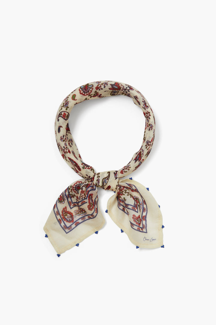 PAISLEY BANDANA WITH SEED BEAD EDGES - CLOUD CREAM - Kingfisher Road - Online Boutique